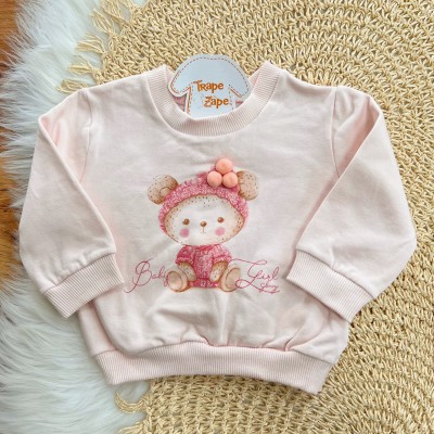 Conj. Casaco Ursinha Baby Girl e Calça de Moletom - Rosa Bebê